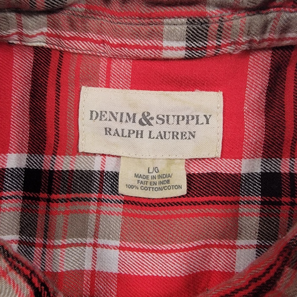 Denim & Supply Ralph Lauren Plaid Shirt Womens Large Red Cotton Button Down Fit - Picture 3 of 10